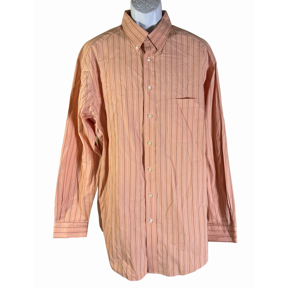 Roundtree & Yorke Button Down Mens 2XT Peach Striped Long‎ Sleeve Shirt